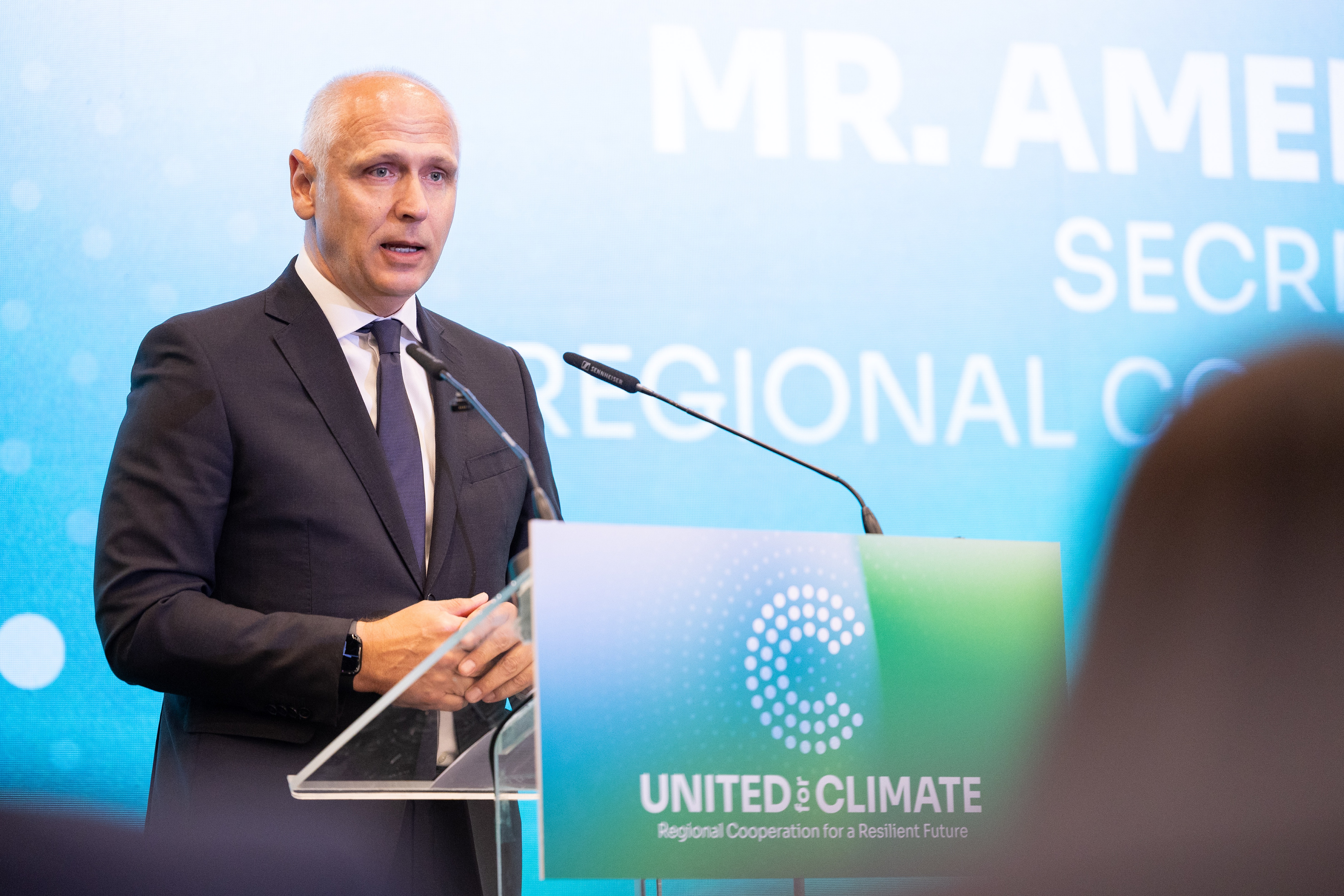 Secretary General of the Regional Cooperation Council (RCC) Amer Kapetanović opening the United for Climate: Regional Cooperation for a Resilient Future conference in Tirana on 5 May 2026 (Photo: RCC/Henri Koci)