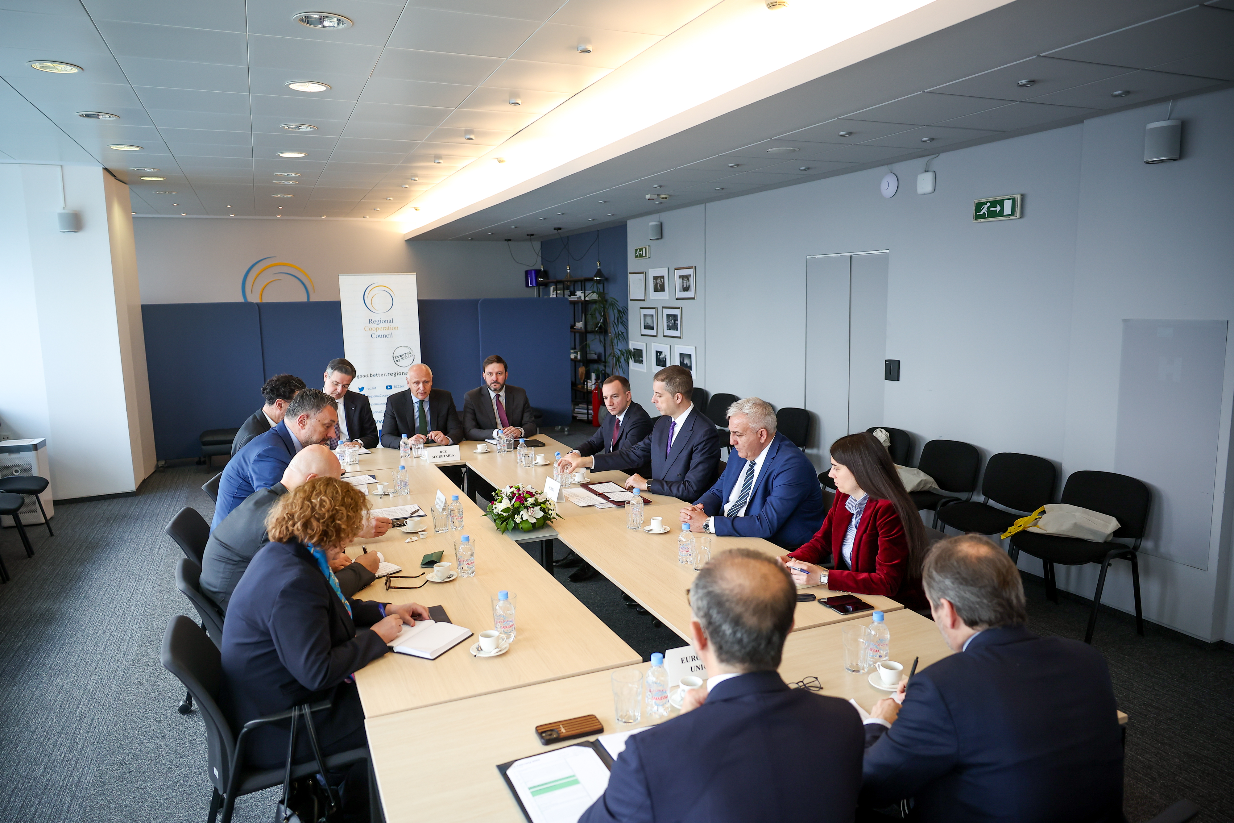 RCC Secretary General Amer Kapetanović, hosted a meeting on regional cooperation with the MFA of Bosnia and Herzegovina Elmedin Konaković, the MFA of Serbia Marko Đurić, and the Deputy Managing Director for Western Europe at the European External Action Service (EEAS) Emanuele Giaufret, at the RCC Secretariat in Sarajevo on 18 February 2026 (Photo: RCC/Armin Durgut)