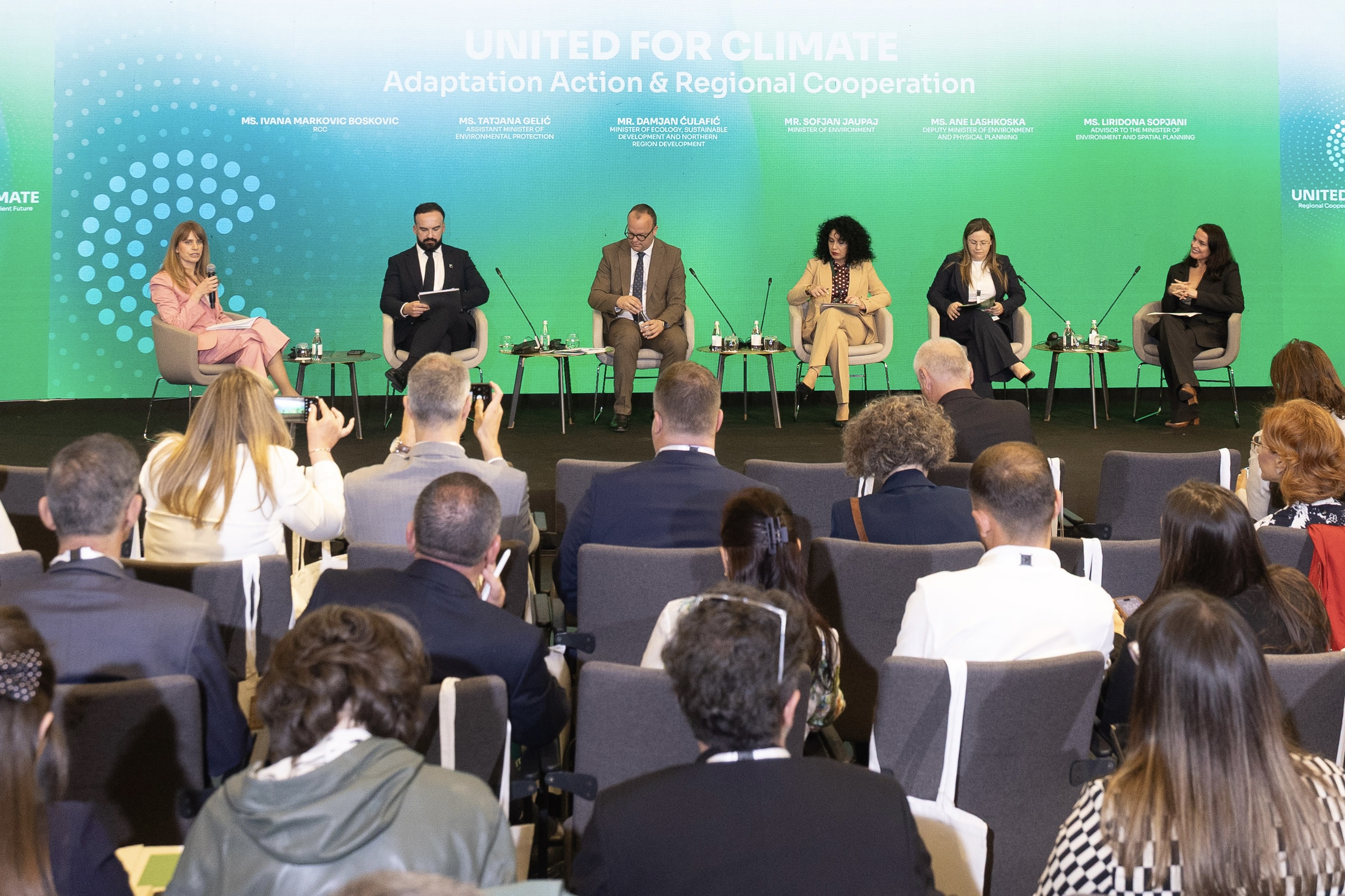 RCC’s Senior Expert on Green Agenda/Coordinator of the Green Agenda, Ivana Marković Bošković moderated the high-level ministerial panel “United for Climate – Adaptation Action & Regional Cooperation at the United for Climate: Regional Cooperation for a Resilient Future conference, in Tirana on 5 May 2026 (Photo: RCC/Henri Koci)