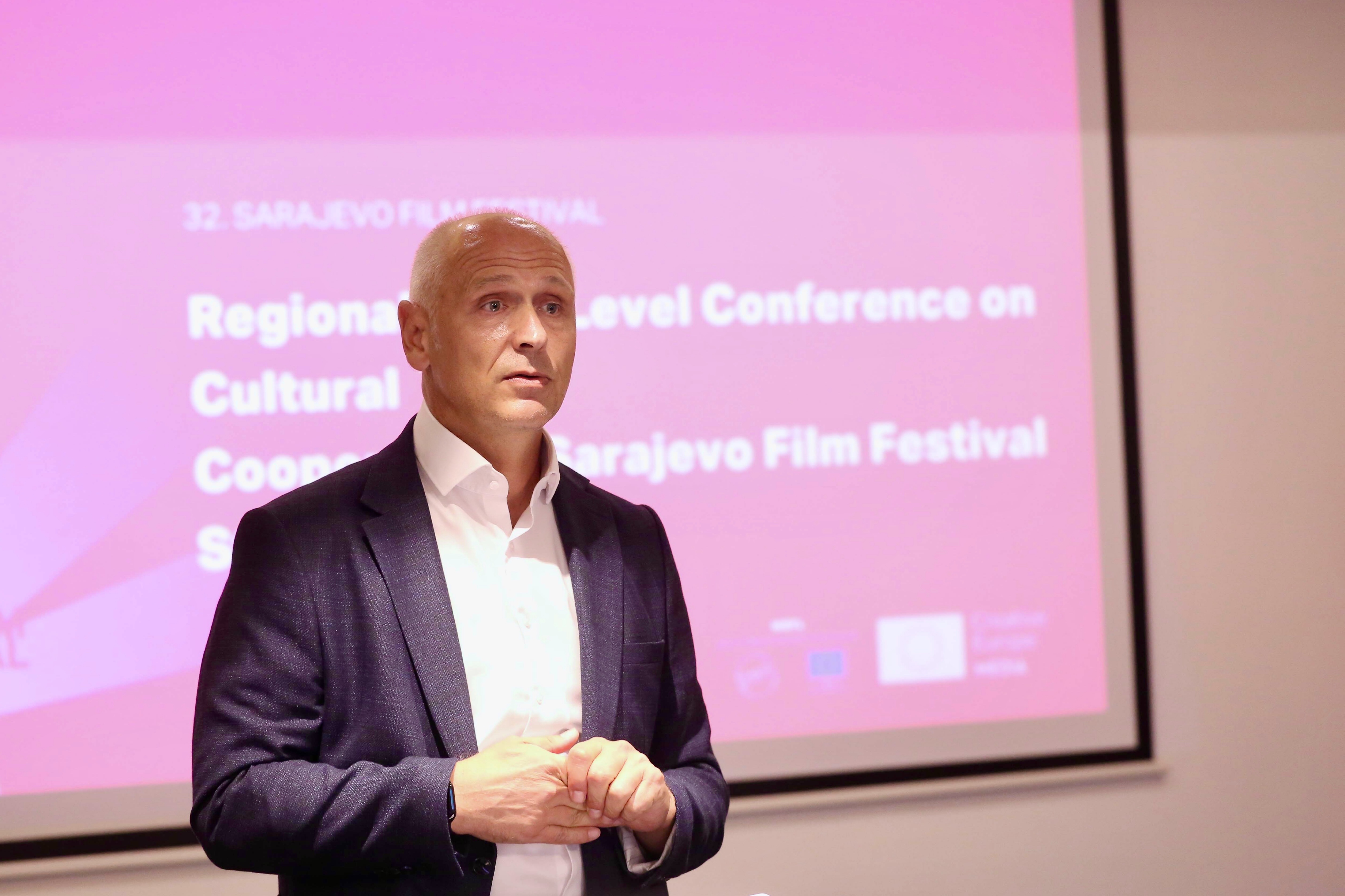 RCC Secretary General Amer Kapetanović opening the discussion titled “What Do We Ask of the Next Generation? Film, Democracy and Regional Competitiveness” on 19 August 2026 in Sarajevo (Photo: RCC/Jasmin Sakovic)