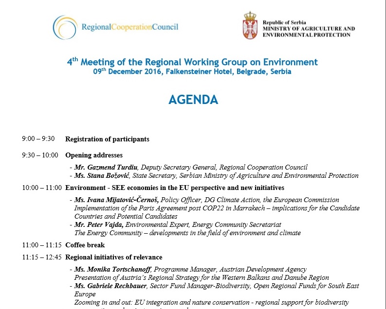 Agenda of 4th meeting of the Regional Working Group on Environment