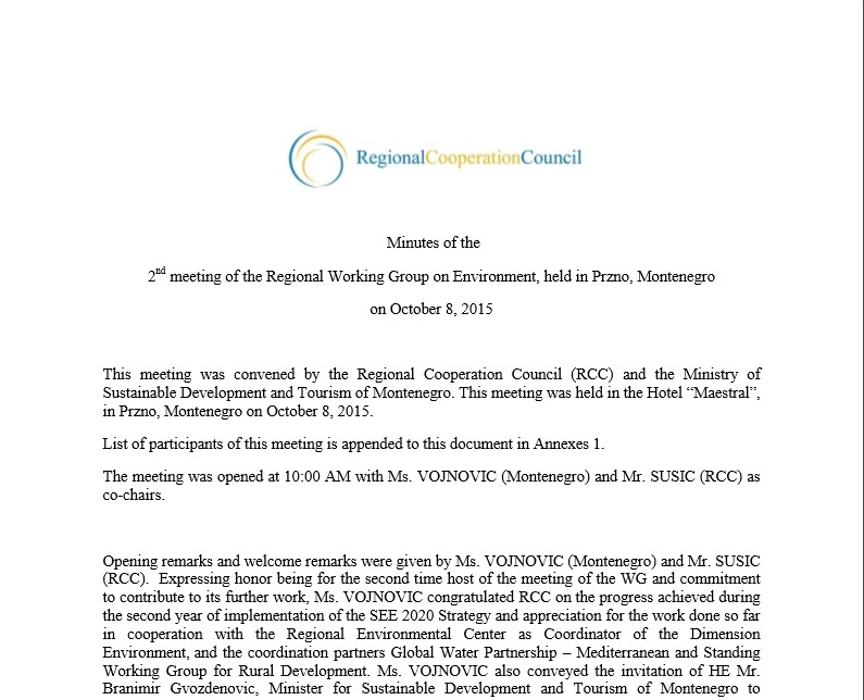 Minutes of the 2nd meeting of the Regional Working Group on Environment