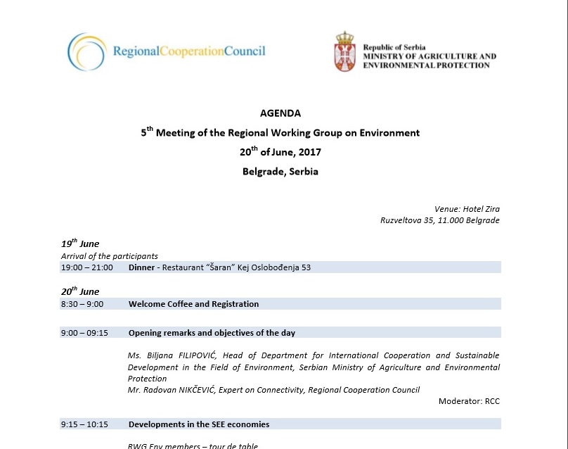 Agenda of 5th meeting of the Regional Working Group on Environment