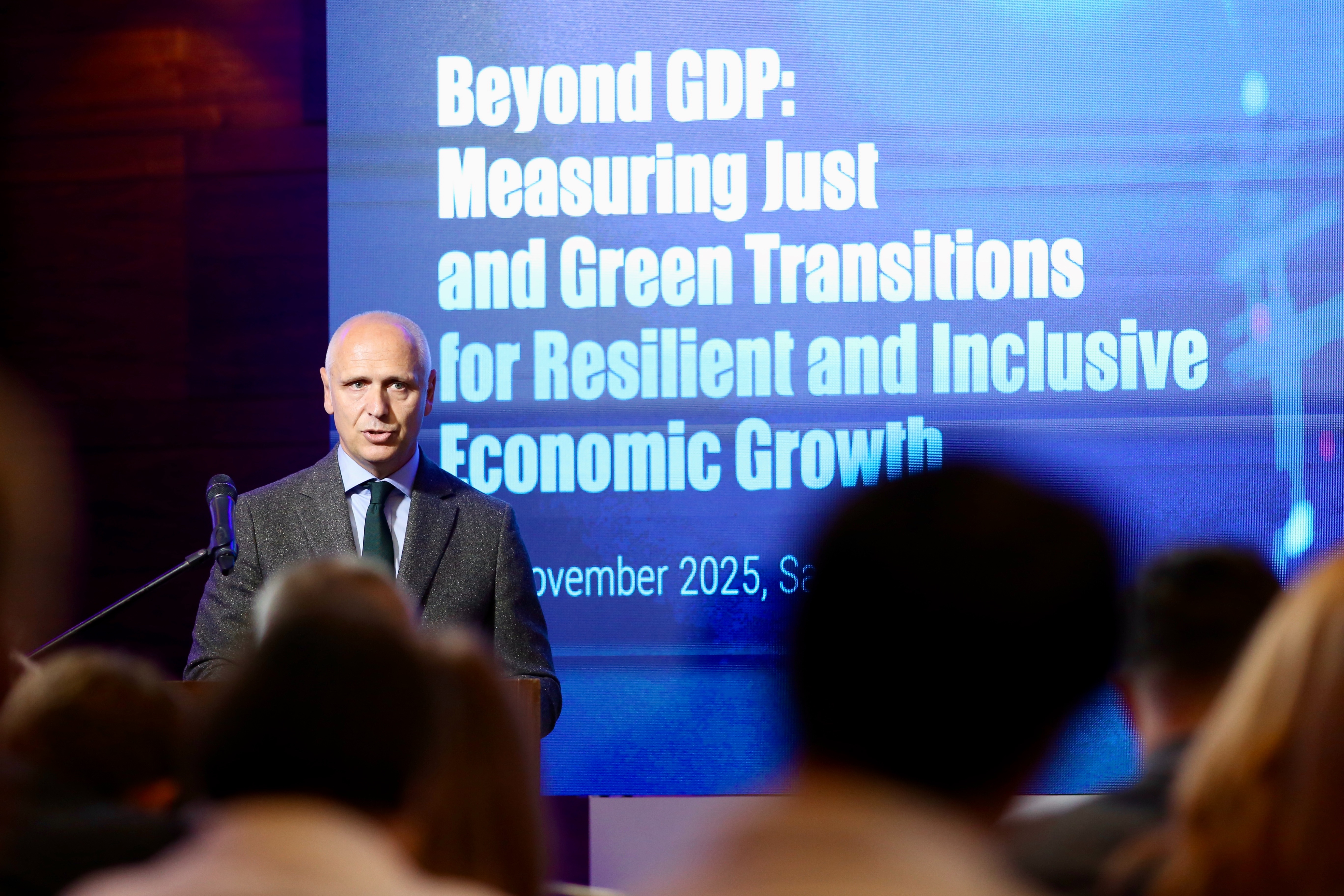 RCC Secretary General Amer Kapetanovic opening the academic conference “Beyond GDP: Measuring Just and Green Transitions for Resilient and Inclusive Economic Growth” in Sarajevo on 3 November 2025 (Photo: RCC/Jasmin Sakovic)