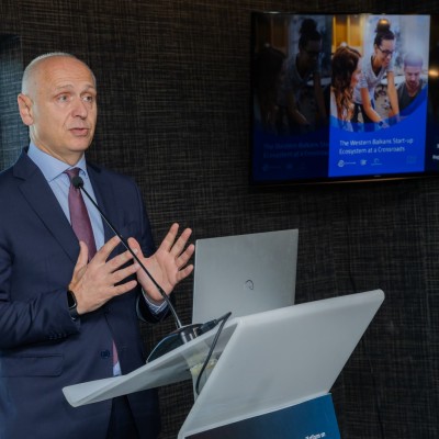 RCC Secretary Genera Amer Kapetanovic joined the Ministerial Meeting on Research and Innovation where he presented the joint study “The Western Balkans Start-up Ecosystem at a Crossroads”, in Podgorica on 20 October 2025 (Photo: RCC/Danilo Papic)