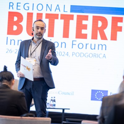 Sinisa Marcic, RCC's Senior Expert on Human Capital Development at the opening of third annual Regional Butterfly Innovation Forum in Podgorica on 26 November 2024 (Photo: RCC/Danilo Papic)