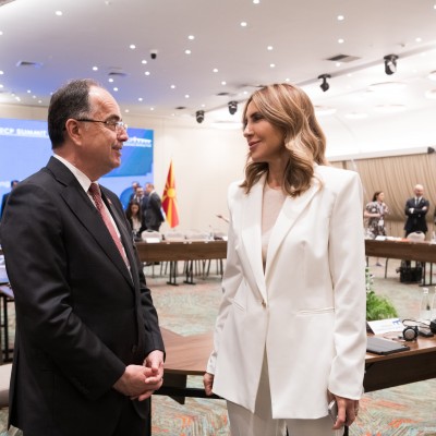 RCC Secretary General, Majlinda Bregu met with President of Albania, Bajram Begaj, at SEECP Summit on 13 June 2024 (Photo: Armand Habazaj)