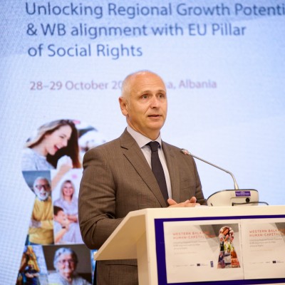 RCC Secretary General Amer Kapetanovic opening the Western Balkans Human Capital Days 2025 on 28 October in Tirana (Photo: Henri Koci)