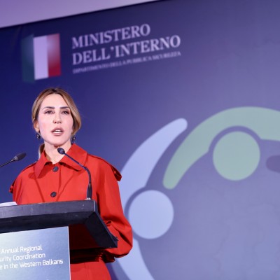 RCC Secretary General Majlinda Bregu opening the 9th Regional Security Coordination Conference dubbed “Working Together in Times of Global Uncertainties”, on 7 November 2024 in Sarajevo (Photo: RCC/Jasmin Sakovic)
