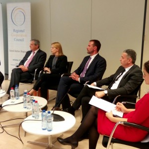 Panel ‘Strengthening the European perspective through regional cooperation’ at ‘The Western Balkans’ European Perspective through Growth, Good Governance and Enhanced Cooperation’ Conference with RCC Deputy Secretary General Gazmend Turdiu (second on the left) in Brussels, 25 April 2018 (Photo: RCC/Bojana Zoric)