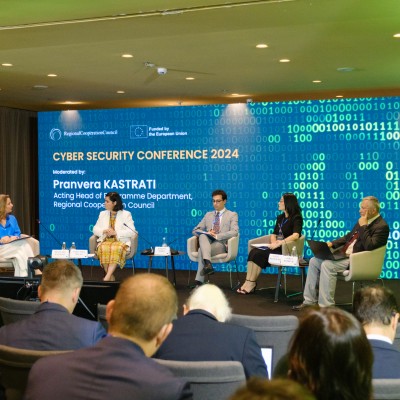 High-level panel: Strategic discussion on cybersecurity priorities in the Western Balkans region for the next four years at the second Western Balkan High-Level Cybersecurity Conference in Tirana on 9 July 2024 (Photo: Armand Habazaj) 