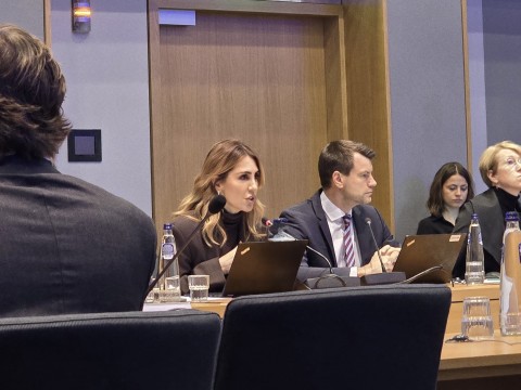 RCC Secretary General Majlinda Bregu addressing  the Working Party on the Western Balkans Region (COWEB) meeting on 12 December 2024 in Brussels (Photo: RCC/Edin sabljica)