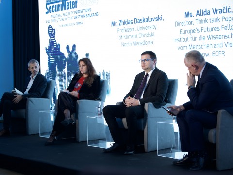 Panel discussion “From Perceptions to Policies: Addressing Security, Governance, and Trust in the Western Balkans” at the SecuriMeter 2024 data presentation, on 16 December 2024 in Tirana (Photo: RCC/Henri Koci)