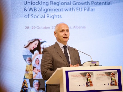 RCC Secretary General Amer Kapetanovic opening the Western Balkans Human Capital Days 2025 on 28 October in Tirana (Photo: Henri Koci)
