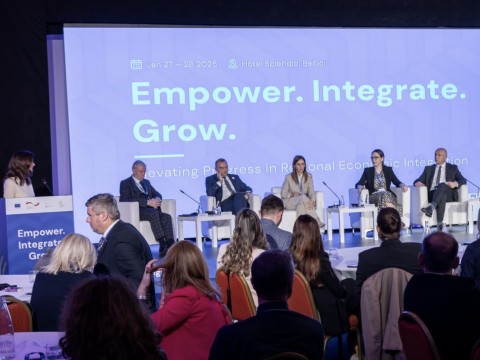 Panelists, including RCC Secretary General Amer Kapetanovic at the High-Level Conference on Regional Economic Integration: Empower. Integrate. Grow., held in Becic, Montenegro on 28 January 2025 (Photo: RCC/Danilo Papic)
