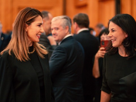 RCC Secretary General Majlinda Bregu with German Foreign Minister, Annalena Baerbock at the meeting of Ministers of Foreign Affairs of the Berlin Process on 1 October 2024 in Berlin (Photo: RCC/Elmas Libohova)