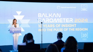 RCC Secretary General Majlinda Bregu presenting Balkan Barometer 2024 on 16 September 2024 in Tirana (Photo: RCC/Henri Koci)